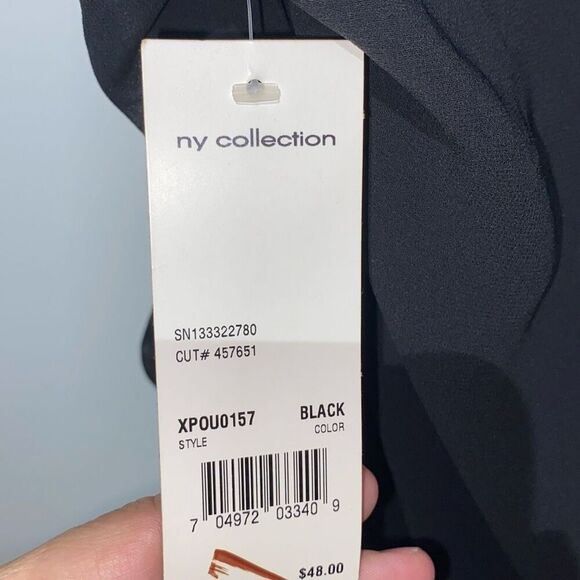 NY Collection Top Women's Large Black Chiffon Studded Collar Roll Tab Sleeve NWT - Picture 8 of 10